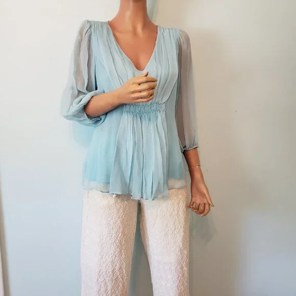 NWT Sundance 100% silk baby blue top, Size PM. - Picture 10 of 12